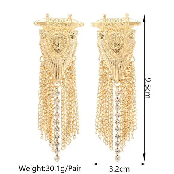 NEW Constantina Gold Shield Chain Drop Ornate Statement Earrings - Picture 5 of 5